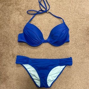Blue Victoria’s Secret bathing suit.